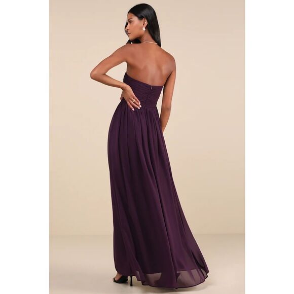 Lulus Luxe Favorite Dark Purple Strapless Ruched Maxi Dress Size S NWT - Picture 2 of 9
